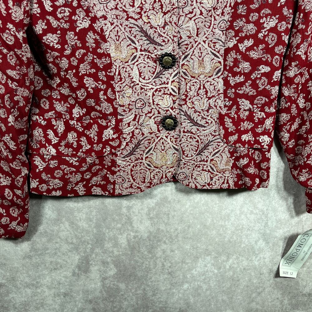 Marsha Brander Componix Tapestry Blazer Jacket Womens 12 Red Floral Jacquard NEW - Picture 4 of 9
